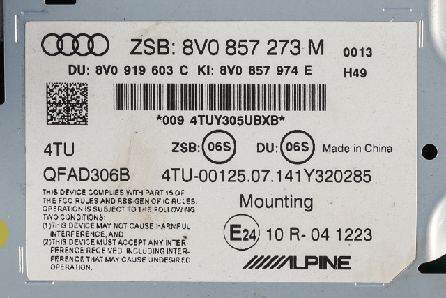 Bilstereo navigasjon til Audi A3 2012-2016 (Type III, Fase 1)  (VAG|8V0 857 273 M|)