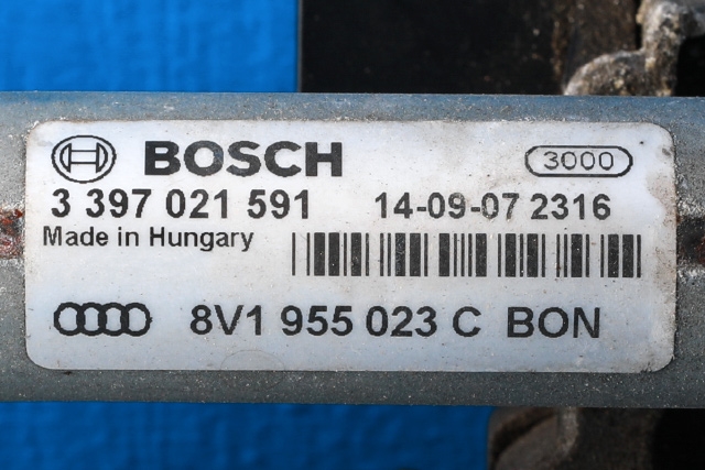 Viskermotor frontrute komplett m/overføring til Audi A3 2012-2016 (Type III, Fase 1)  (VAG|8V1 955 023 C|)
