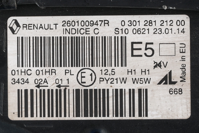 Frontlykt høyre halogen til Renault Captur 2013-2020 (Type I) (RENAULT|2601 00947R|)