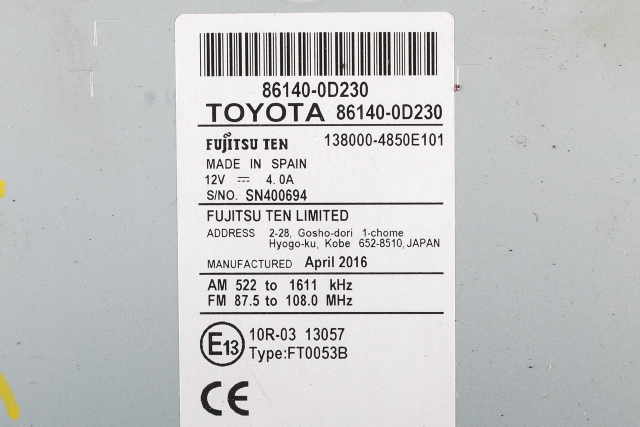 Bilstereo navigasjon til Toyota Yaris 2014-2020 (Type III, Fase 2) (TOYOTA|86140-0D230|)