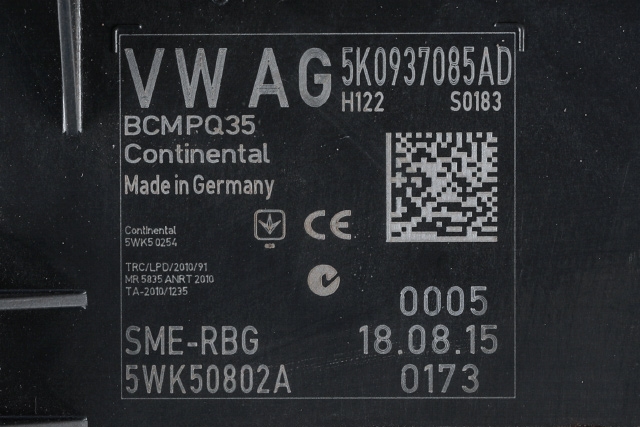 Styreenhet comfort (BCM) til VW Caddy 2015-2020 (Type III, Fase 3)  (CONTINENT|5WK5 0802A|5K0 937 085 AD|)
