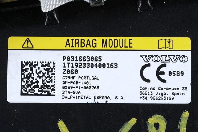 Airbag passasjer til Volvo V60 / V60 CC 2018-->> (Type II)  (VOLVO|P031663065|)