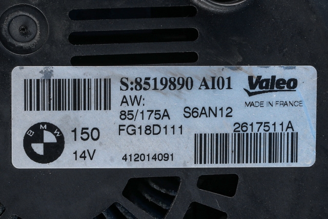 Dynamo diesel til BMW 1-Serie 2011-2015 (Fase 1) (F20/F21) (F20/F21) (VALEO|FG18D111|8 519 890. 14 VOLT - 150 AMP|)