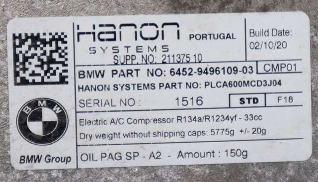 Aircondition kompressor hybrid til BMW 3-Serie 2018-->> (G20) (G20) (BMW|64.52-9 496 109|)