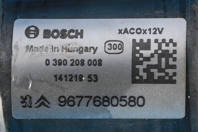 Viskermotor bakrute til Peugeot 308 2013-2021 (Type II)  (BOSCH|0 390 208 008|96 776805 80|)