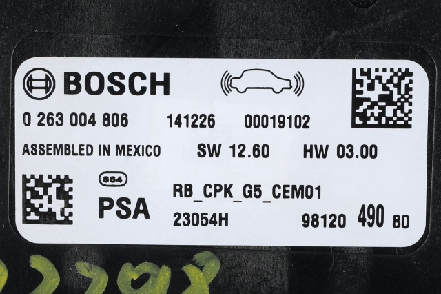 Styreenhet parkering til Peugeot 308 2013-2021 (Type II)  (BOSCH|0 263 004 806|98 120490 80|)