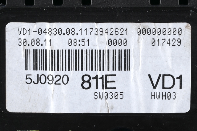Instrumentpanel til Škoda Fabia 2010-2014 (Type II, Fase 2)  (VDO|A2C53425973|5J0 920 811 E|)