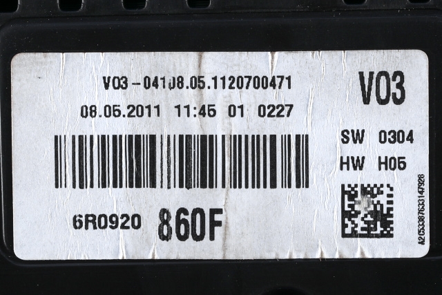 Instrumentpanel til VW Polo 2009-2014 (Type V, Fase 1)  (VDO|A2C53387633|6R0 920 860 F|)