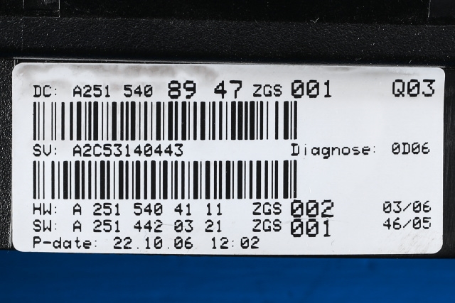 Instrumentpanel til Mercedes ML 2005-2011 (W164) (W164) (VDO|A2C53140443|A 251 540 89 47|)