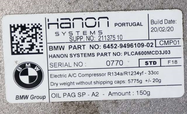 Aircondition kompressor hybrid til BMW X1 2015-2022 (F48) (F48) (BMW|64.52-9 496 109|)