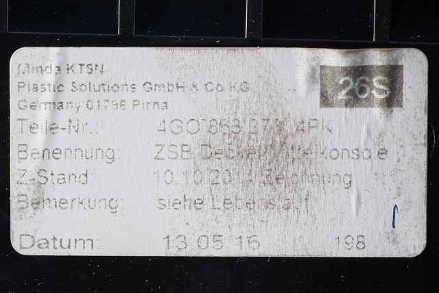 Dashbord askebeger til Audi A6 2014-2018 (Type IV, Fase 2) (C7) (C7) (VAG|4G0 857 951 A|)
