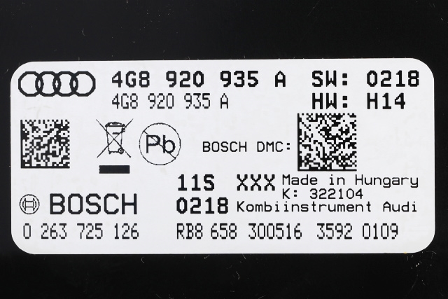 Instrumentpanel til Audi A6 2014-2018 (Type IV, Fase 2) (C7) (C7) (VAG|4G8 920 935 A|)
