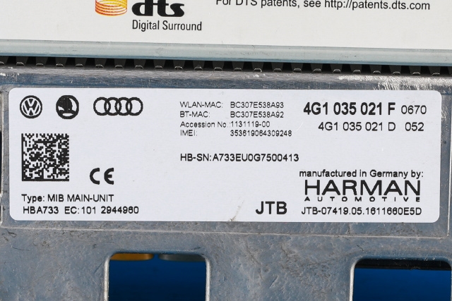 Bilstereo til Audi A6 2014-2018 (Type IV, Fase 2) (C7) (C7) (VAG|4G1 035 021 F|)