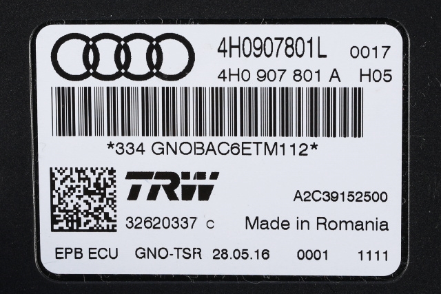 Styreenhet elektrisk parkbrems (EPB - Electric Parking Brake) til Audi A6 2014-2018 (Type IV, Fase 2) (C7) (C7) (VAG|4H0 907 801 L|)