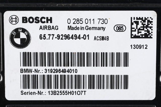 Styreenhet airbag hovedsensor til BMW 1-Serie 2011-2015 (Fase 1) (F20/F21) (F20/F21) (BOSCH|0 285 011 730|9 296 494|)