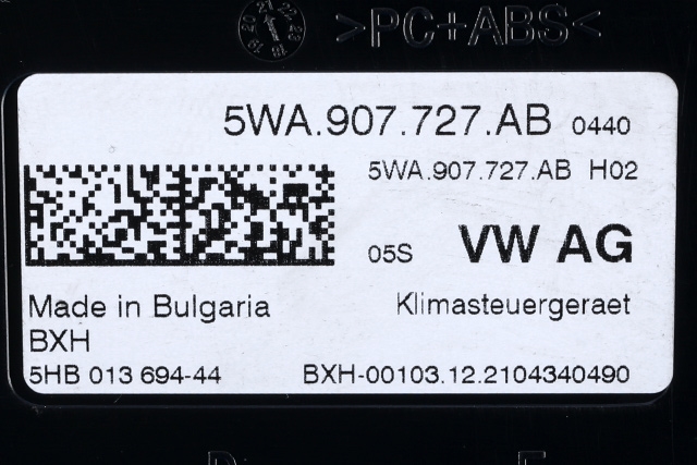 Styreenhet klima/aircondition til VW Caddy 2020-->> (Type IV)  (VAG|5WA 907 727 AB|)