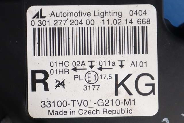 Frontlykt høyre halogen til Honda Civic 2012-2015 (Type IX, Fase 1)  (AUTOMOTIVE|0 301 277 204|33100-TV0-G210-M1|)