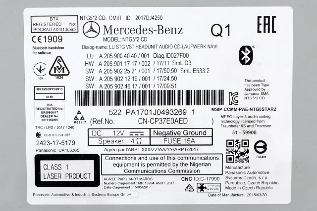 Bilstereo navigasjon til Mercedes GLC 2015-2022 (X253) (X253) (MERCEDES|A 205 900 40 40|)