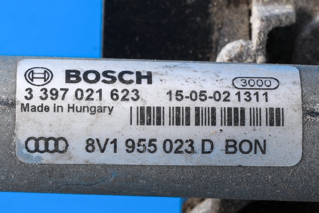 Viskermotor frontrute komplett m/overføring til Audi A3 2012-2016 (Type III, Fase 1)  (VAG|8V1 955 023 D|)
