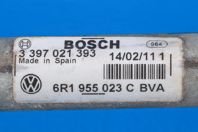 Viskermotor frontrute komplett m/overføring til VW Polo 2009-2014 (Type V, Fase 1)  (BOSCH|0 390 241 566|6R1 955 119 A|)