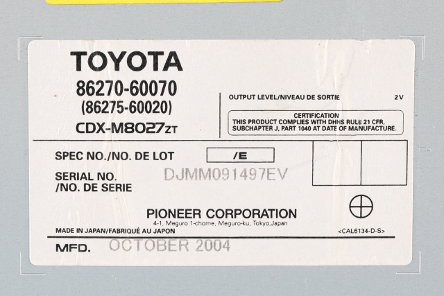 Bilstereo CD-veksler til Toyota Land Cruiser 120 2002-2009  (TOYOTA|86270-60070|)