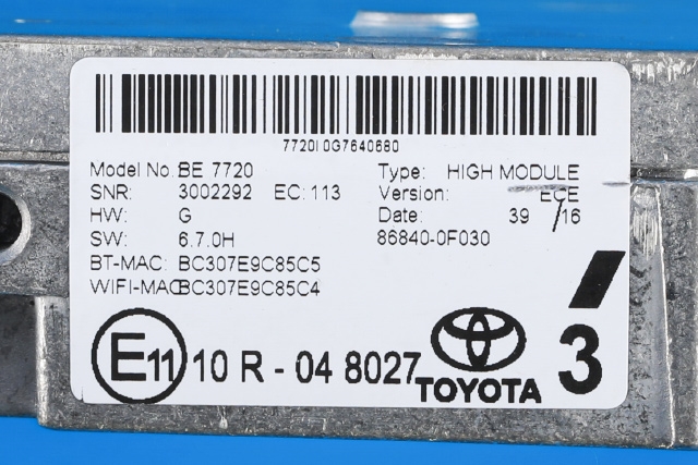 Bilstereo navigasjon til Toyota Auris 2015-2019 (Type II, Fase 2) (TOYOTA|86840-0F030|)
