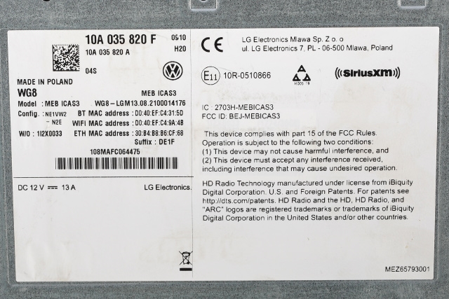 Bilstereo navigasjon til VW ID.3 2020-->> (VAG|10A 035 820 F|)