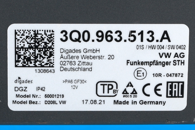 Varmeapparat diverse til VW Transporter / Caravelle 2019-->> (T6.1) (T6.1) (VAG|3Q0 963 513 A|)