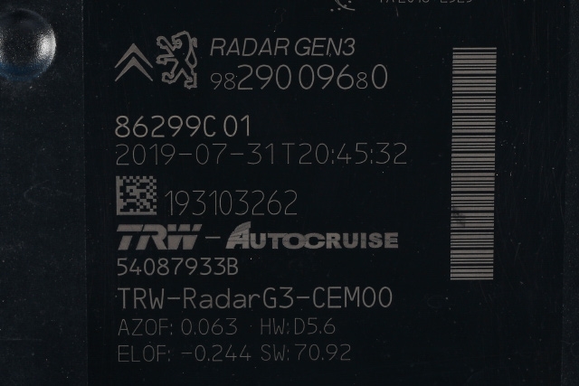 Sensor radar til Peugeot 5008 2017-->> (Type II) (PEUGEOT|98 290096 80|)