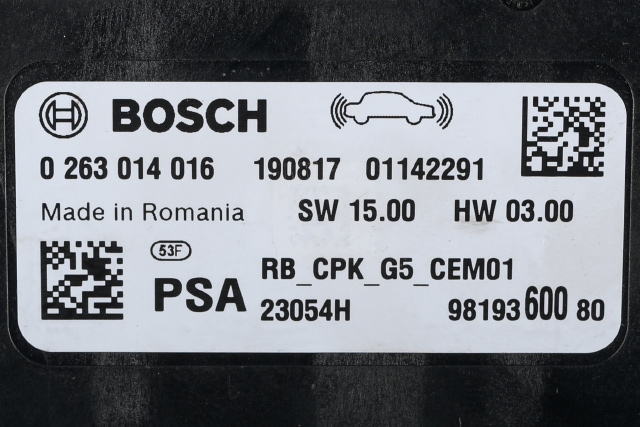 Styreenhet parkering til Peugeot 5008 2017-->> (Type II)  (BOSCH|0 263 014 016|98 193600 80|)