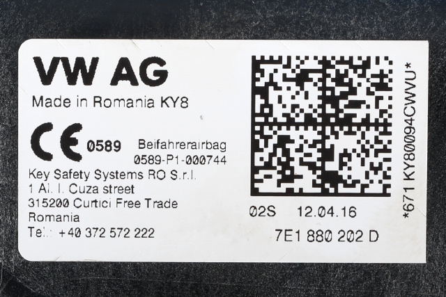 Airbag passasjer til VW Transporter / Caravelle 2015-2019 (T6) (T6) (VAG|7E1 880 202 D|)