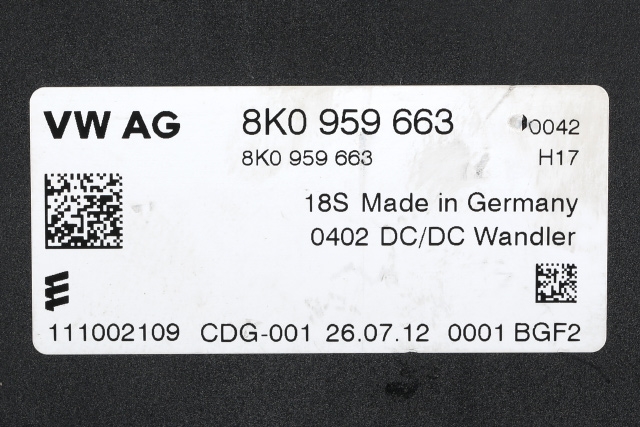 Styreenhet diverse til Audi A4 2007-2014 (Type IV) (B8) (B8) (VAG|8K0 959 663|)