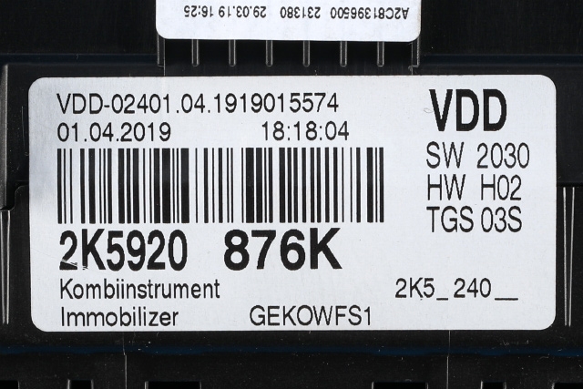 Instrumentpanel til VW Caddy 2015-2020 (Type III, Fase 3)  (VAG|2K5 920 876 K|)