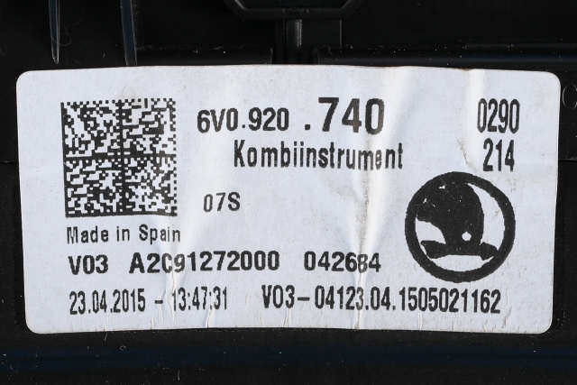 Instrumentpanel til Škoda Fabia 2014-2021 (Type III) (VAG|6V0 920 740|)