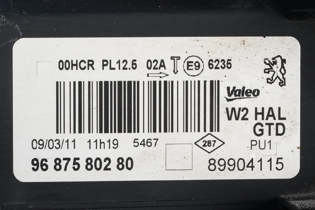 Frontlykt venstre halogen til Peugeot 508 2011-2014 (Type I, Fase 1)  (PEUGEOT|96 875802 80|)