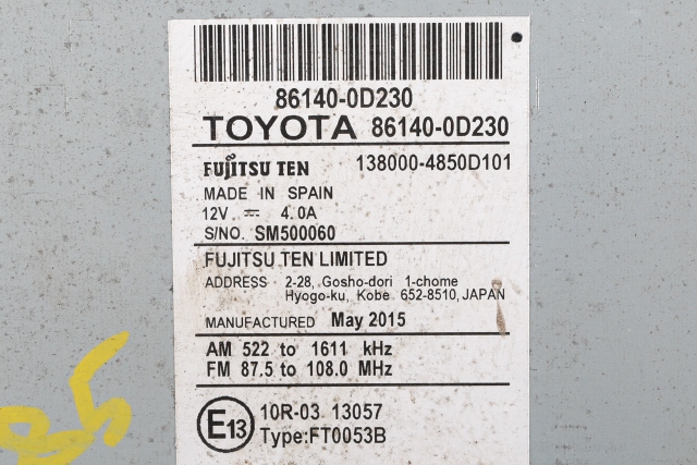 Bilstereo navigasjon til Toyota Yaris 2014-2020 (Type III, Fase 2) (TOYOTA|86140-0D230|)
