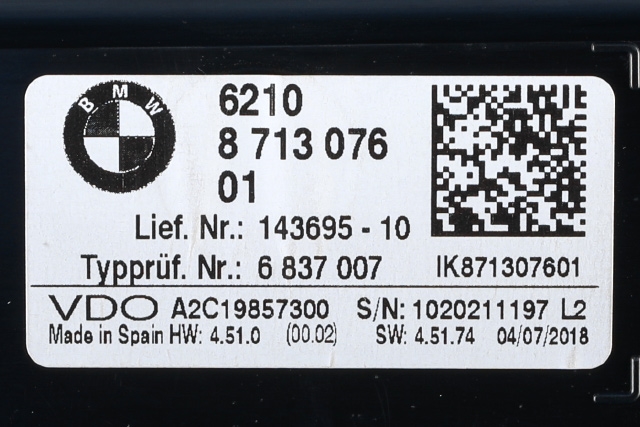 Instrumentpanel til BMW 2-Serie, Active/Gran Tourer 2014-->> (F45/F46) (F45/F46) (BMW|8 713 076|)