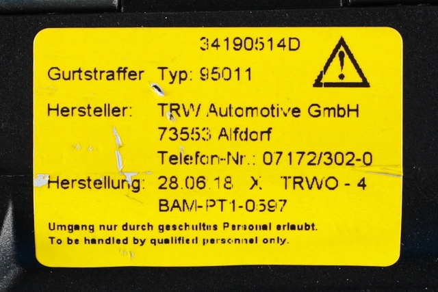 Sikkerhetsbelte bak høyre til BMW 2-Serie, Active/Gran Tourer 2014-->> (F45/F46) (F45/F46) 