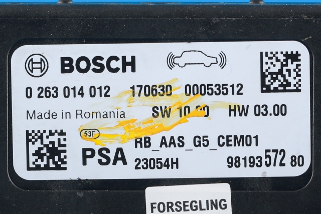 Styreenhet parkering til Peugeot 308 2013-2021 (Type II)  (BOSCH|0 263 014 012|98 193572 80|)