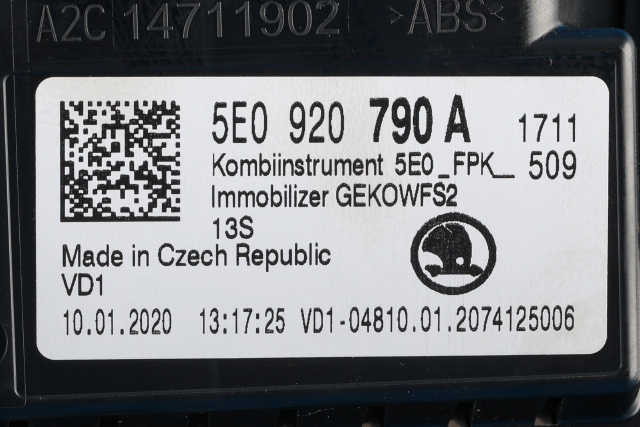 Instrumentpanel til Škoda Octavia 2017-2020 (Type III, Fase 2) (VAG|5E0 920 790 A|)