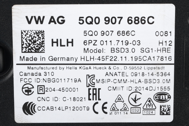 Sensor blindsone til Škoda Octavia 2017-2020 (Type III, Fase 2)  (VAG|5Q0 907 686 C|)
