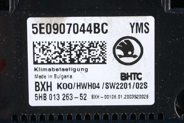 Varmeapparat betjening til Škoda Octavia 2017-2020 (Type III, Fase 2)  (HELLA|5HB 013 263-52|5E0 907 044 BC|)