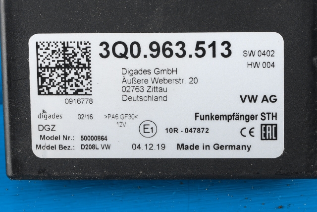 Varmeapparat diverse til Škoda Octavia 2017-2020 (Type III, Fase 2) (VAG|3Q0 963 513|)