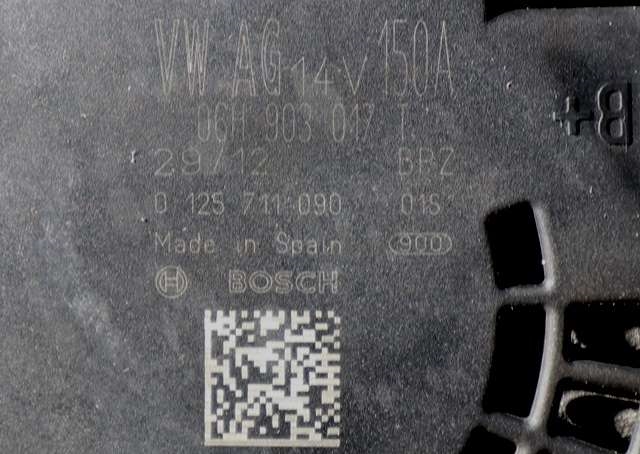 Dynamo til Audi A4 2007-2014 (Type IV) (B8) (B8) (BOSCH|0 125 711 090|06H 903 017 T. 14 VOLT - 150 AMP|)