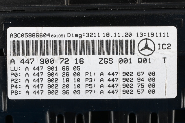 Instrumentpanel til Mercedes EQV 2020-->> (W447) (W447) (MERCEDES|A 447 900 72 16|)