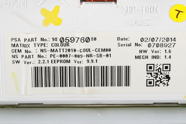 Instrumentpanel til Peugeot 2008 2013-2019 (Type I)  (PEUGEOT|98 059760 80|)