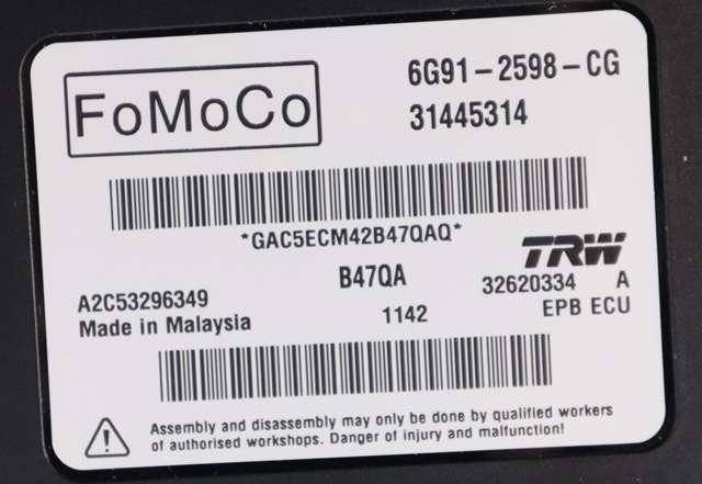 Styreenhet elektrisk parkbrems (EPB - Electric Parking Brake) til Volvo V60/V60 CC 2013-2018 (Type I, Fase 2)  (FORD|6G91-2598-CG|31445314|)