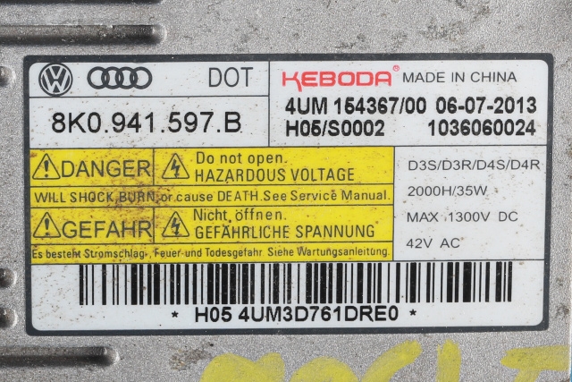 Styreenhet xenon/ballast til Audi A3 2012-2016 (Type III, Fase 1)  (VAG|8K0 941 597 B|)