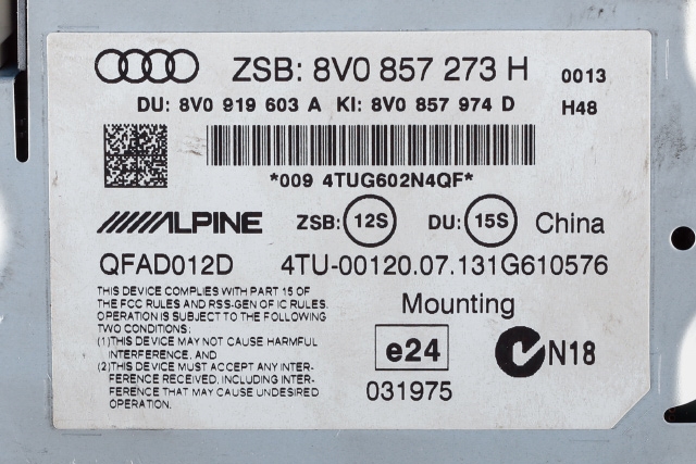 Bilstereo navigasjon til Audi A3 2012-2016 (Type III, Fase 1) (VAG|8V0 857 273 H|)
