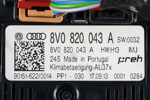 Varmeapparat betjening til Audi A3 2012-2016 (Type III, Fase 1)  (VAG|8V0 820 043 A|)